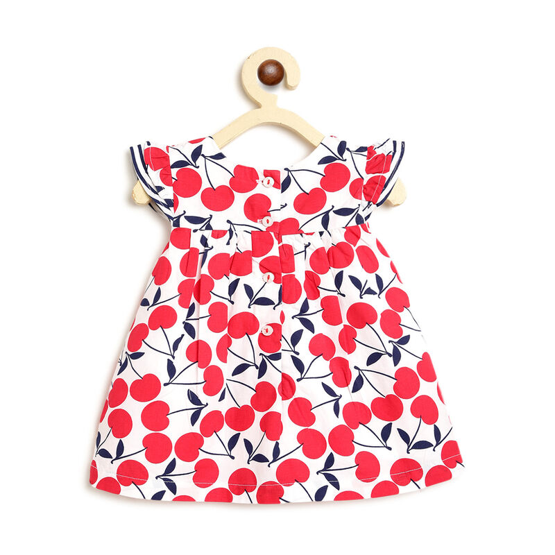 Girls White & Red Printed Short Sleeve Dress image number null